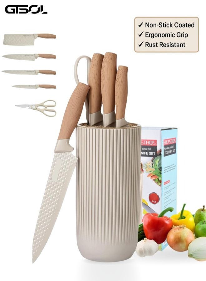 GTSOL Kitchen Knife Set 7-Piece Stainless Steel Kitchen Knife Set with Universal Block Non Stick, Non Slip Chef Knives for Home & Restaurant Use, Durable and Sharp Blades - Image 1