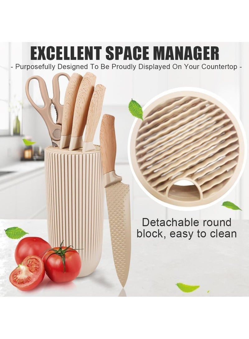 ج ت س آ ل مجموعة سكاكين مطبخ من الفولاذ المقاوم للصدأ مكونة من 6 قطع مع كتلة عالمية غير لاصقة وغير قابلة للانزلاق للاستخدام في المنزل والمطعم، شفرات متينة وحادة - Image 3