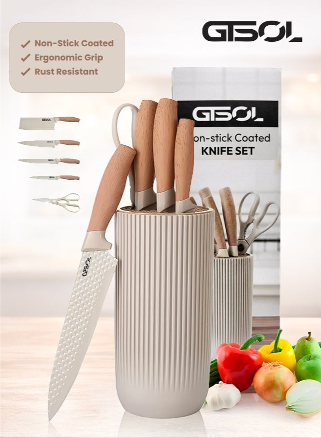 Kitchen Knife Set 6-Piece Stainless Steel Kitchen Knife Set with Universal Block Non Stick, Non Slip Chef Knives for Home & Restaurant Use, Durable and Sharp Blades