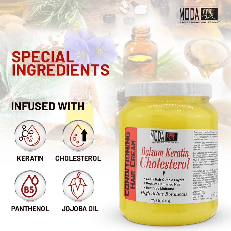 MODA - Cholesterol Deep Conditioning Hair Cream with Keratin, Panthenol, Collagen Amino Acids, Jojoba Oil, and Vitamin E â€“ 64 Oz - Image 2