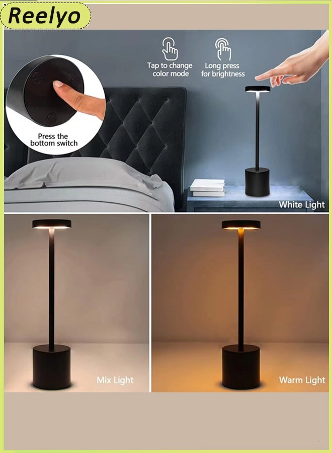 ريليو مصباح طاولة LED مصباح مكتب لاسلكي قابل لإعادة الشحن ببطارية USB مصمم للتحكم باللمس ضوء غرفة النوم 3 ألوان إضاءة بدون خطوات سوداء جو راقي للمنزل والمكتب حماية العين مصباح مكتب بار مكان أنيق ديكور فندقي على الطراز الشمالي والحديث - Image 5
