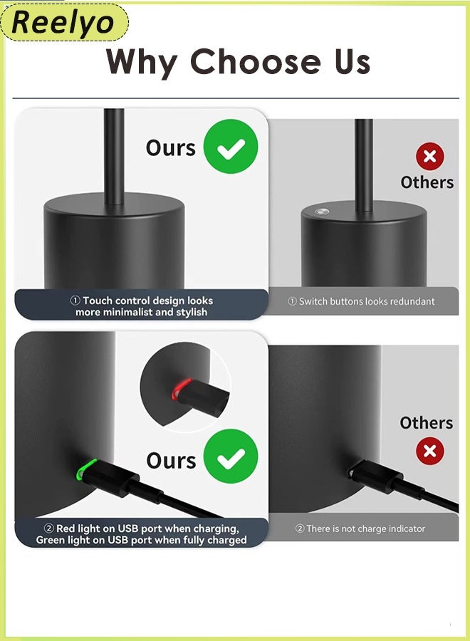 ريليو مصباح طاولة LED مصباح مكتب لاسلكي قابل لإعادة الشحن ببطارية USB مصمم للتحكم باللمس ضوء غرفة النوم 3 ألوان إضاءة بدون خطوات سوداء جو راقي للمنزل والمكتب حماية العين مصباح مكتب بار مكان أنيق ديكور فندقي على الطراز الشمالي والحديث - Image 4