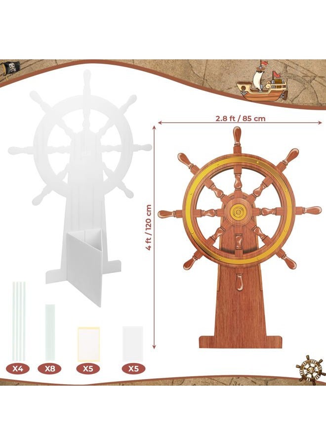 LEIFEOSH 4 Feet Ship Wheel Cardboard Cutout Standup Nautical Party Decoration Large Pirate Ship Wheel Photography Prop Party Back Drops Halloween Decor - Image 2