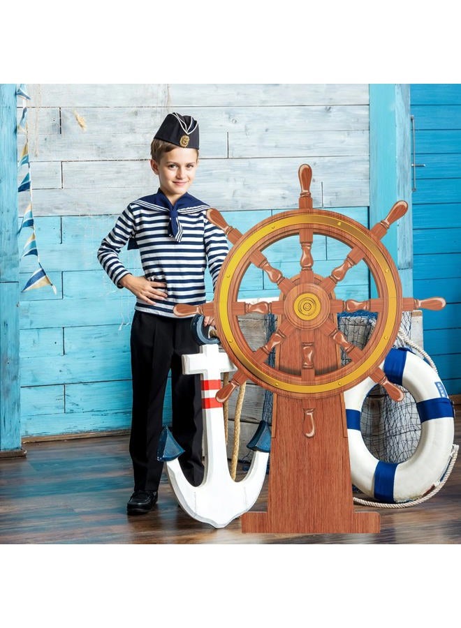 LEIFEOSH 4 Feet Ship Wheel Cardboard Cutout Standup Nautical Party Decoration Large Pirate Ship Wheel Photography Prop Party Back Drops Halloween Decor - Image 5
