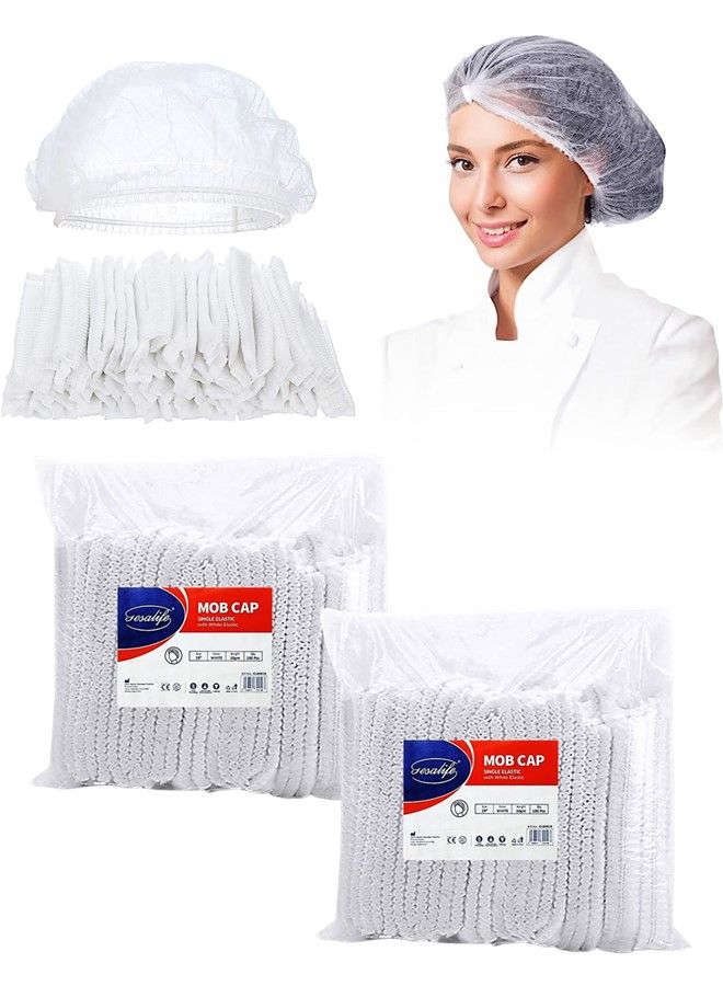 Gesalife Disposable Shower Caps Non Woven Mob Hair Net 19 Inch White Pack of 200 Pcs  - Image 1