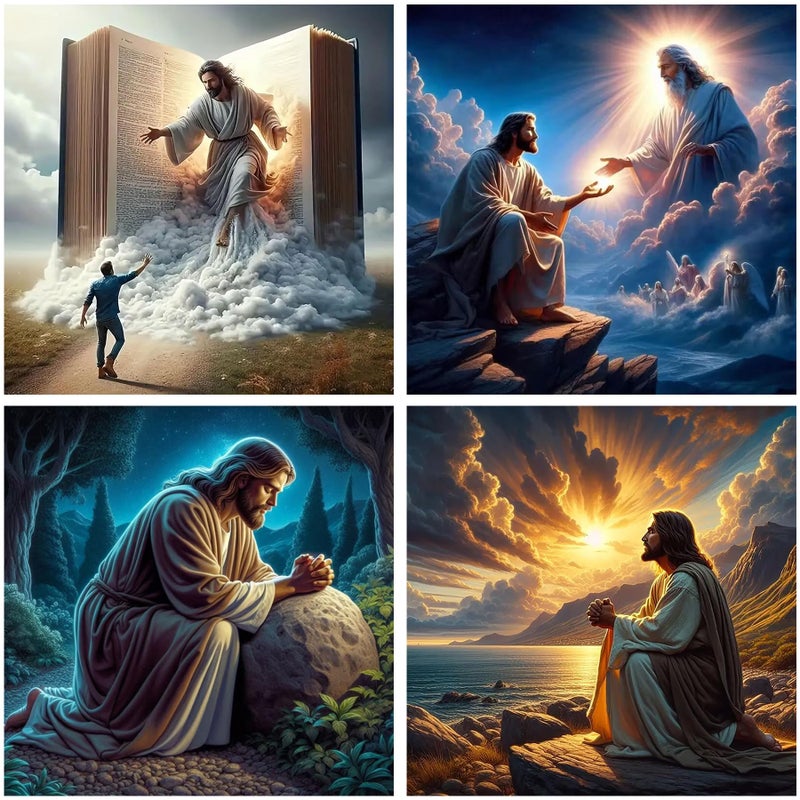 mrpwnle 4 Pack Diamond Art Kits for Adults DIY Jesus Diamond Painting Kits for Beginner Simple 5D Full Drill Diamond Art Dots Gem Kit for Home Wall Decor 12x12inch - Image 2