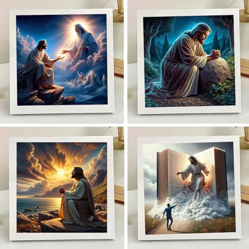 mrpwnle 4 Pack Diamond Art Kits for Adults DIY Jesus Diamond Painting Kits for Beginner Simple 5D Full Drill Diamond Art Dots Gem Kit for Home Wall Decor 12x12inch - Image 3