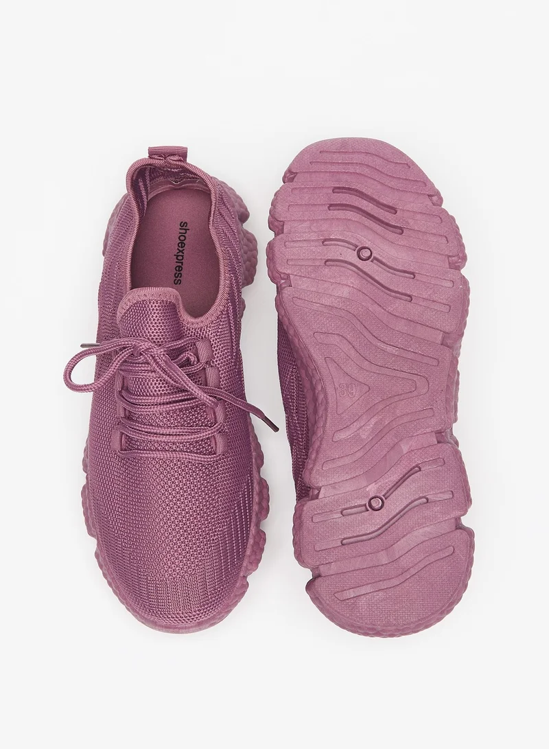 shoexpress Girls Textured Sports Shoes with Lace Up Closure Purple