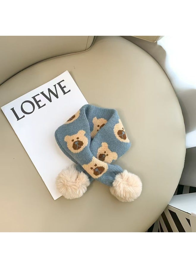 Children's Scarf For Boys And Girls, Fashionable Cross Pullover Scarf, Autumn And Winter Korean Style Warm Contrasting Color Bear Baby Scarf