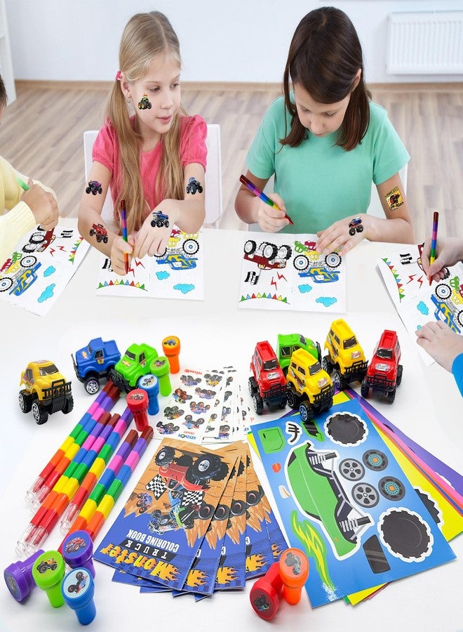 Cinrobiye 72 Pcs Monster Truck Party Favors Bulk, Truck Car Coloring Books with Crayons Stickers Stampers Goodie Bag Fillers, Race Car Birthday Supplies, Wheels Party Pinata Gifts - Image 5