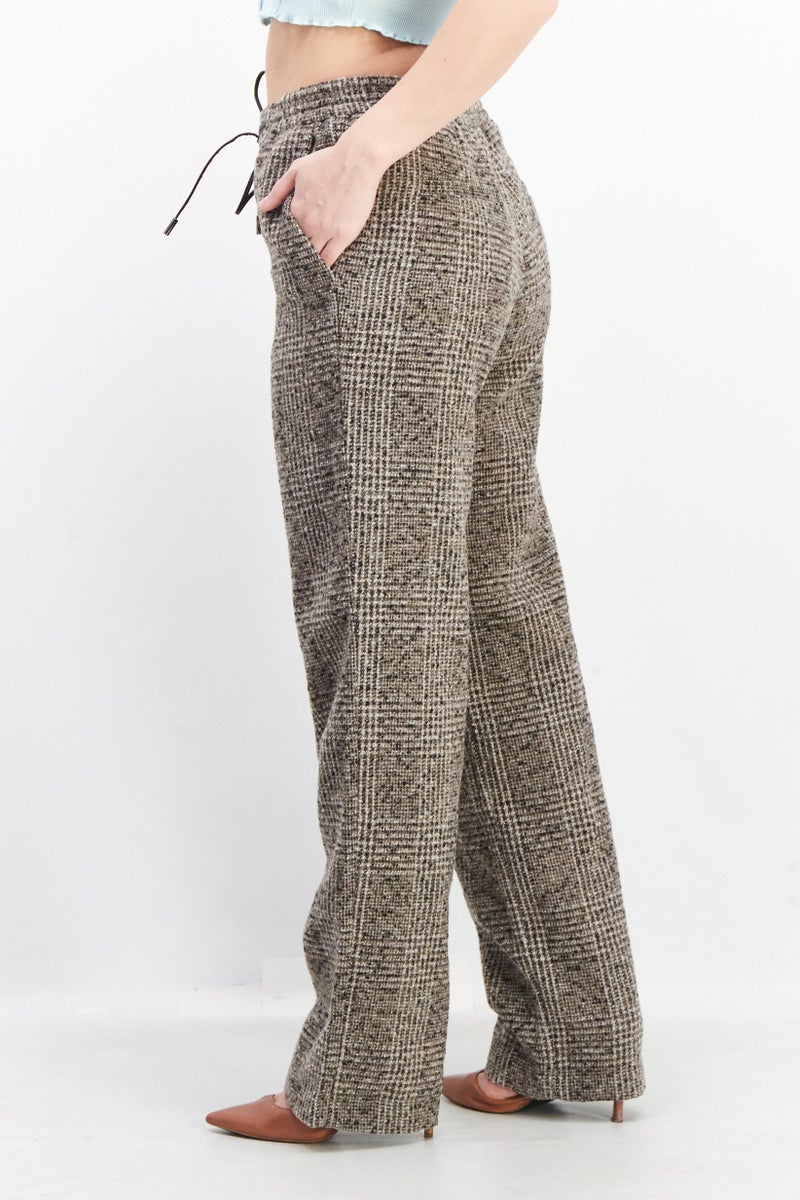 ESPRIT Women Regular Fit Ribbed Wide Leg Pants, Brown Combo - Image 4