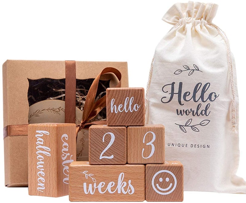 Promise Babe Milestone Blocks Set of 6 Baby Age Blocks for Monthly Milestone Wooden Photo Props Set Perfect for Baby Shower and Keepsake - Image 1
