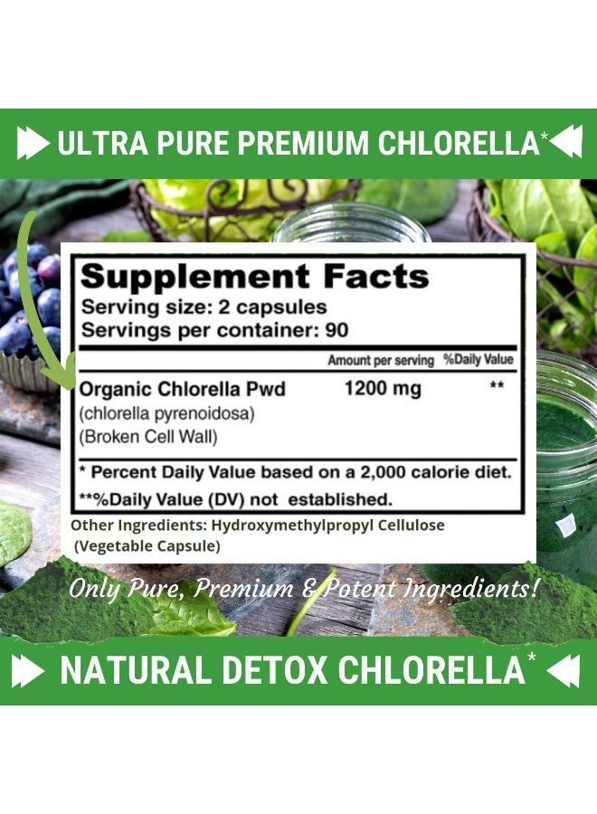 FRESH HEALTHCARE Chlorella Supplement, 1200mg Pure Vegan Powder Capsules, 180 Chlorophyll and CFG Pills - Image 4