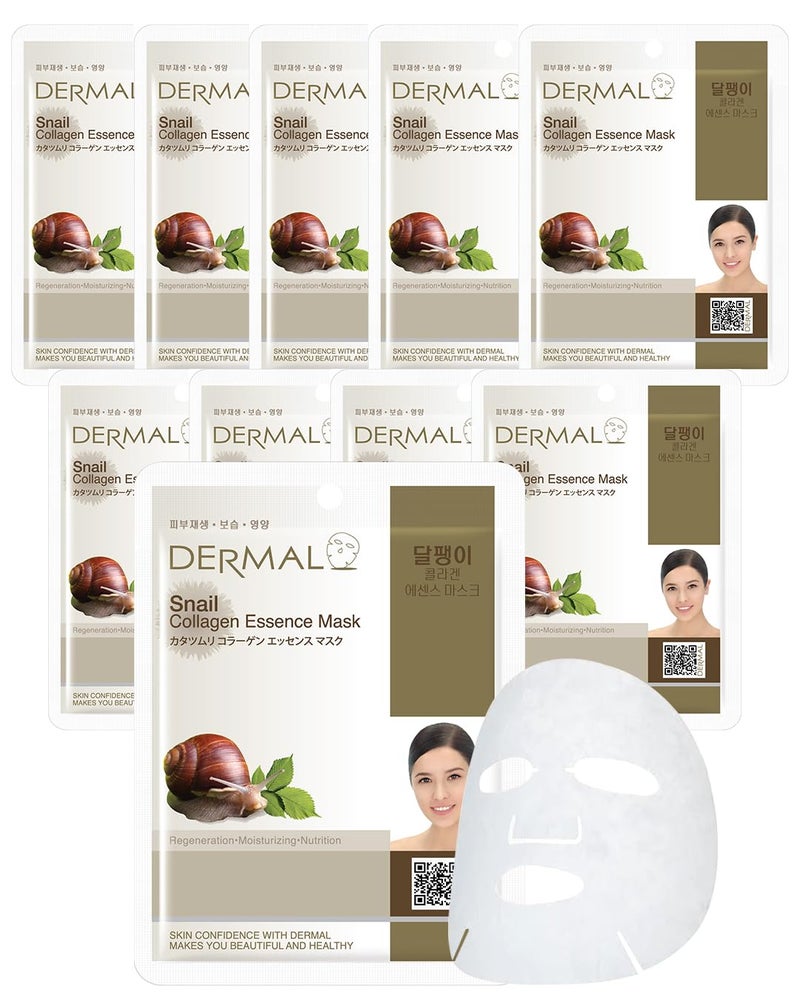 DERMAL Snail Collagen Essence Facial Mask Sheet 23g Pack of 10  Skin Regenerating  Trouble Care for Acne Prone Skin Daily Skin Treatment Solution Sheet Mask