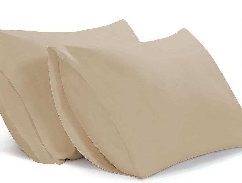 Filbert Queen Size Hotel Quality Microfiber 20 x 30 Inches51cm x 76cm Pillow Covers Set of 2Beige - Image 1