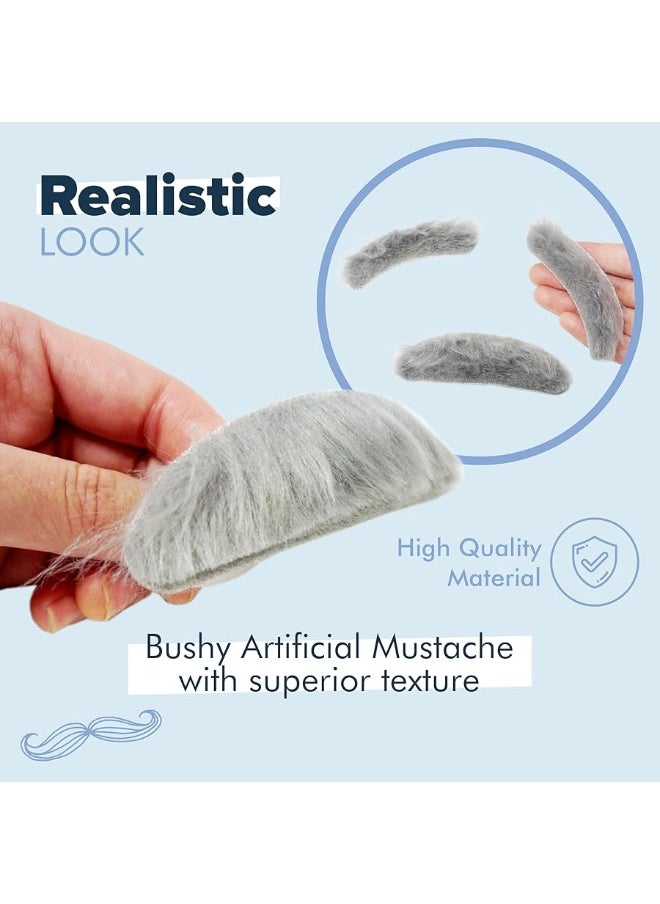 4E's Novelty 4E's Novelty Fake Gray Stick-on Mustache & Eyebrows - Kids Old Man Costume For Boys, 100th Day of School Costume Accessories, Old Man Dress Up, Grandpa Costume Accessories Kit  - Image 4