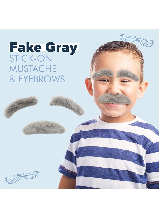 4E's Novelty 4E's Novelty Fake Gray Stick-on Mustache & Eyebrows - Kids Old Man Costume For Boys, 100th Day of School Costume Accessories, Old Man Dress Up, Grandpa Costume Accessories Kit  - Image 2