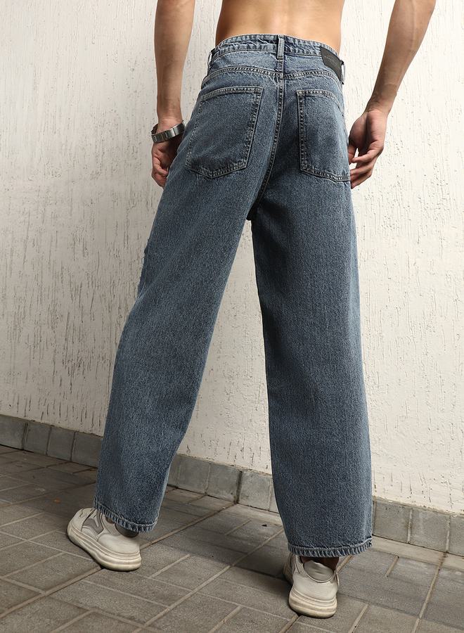 Hubberholme Baggy Mid Rise Light Distress Jeans by Styli - Image 2
