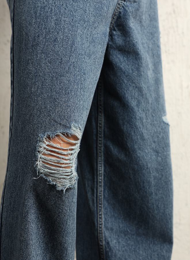 Hubberholme Baggy Mid Rise Light Distress Jeans by Styli - Image 5