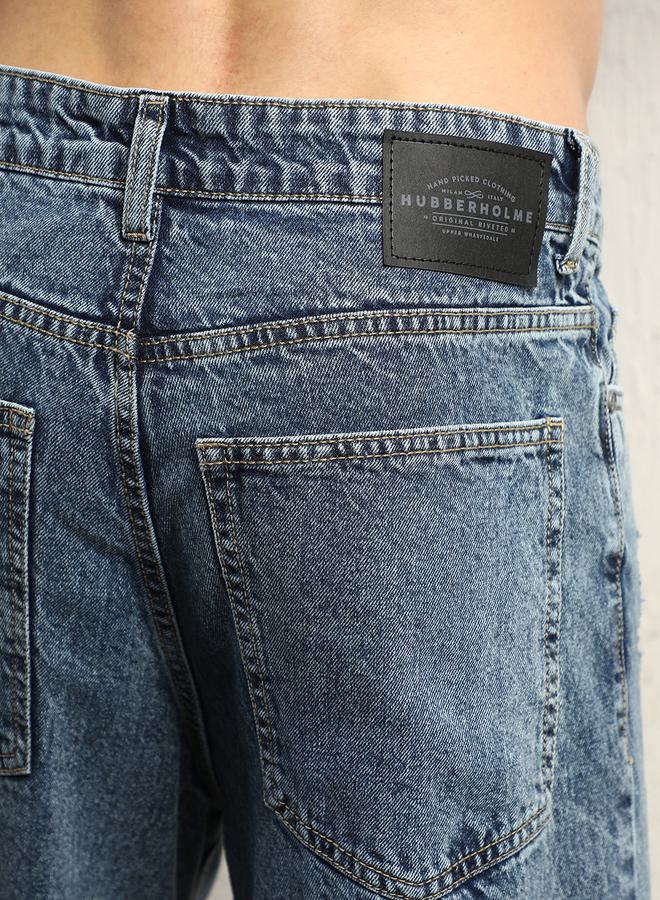 Hubberholme Baggy Mid Rise Light Distress Jeans by Styli - Image 4