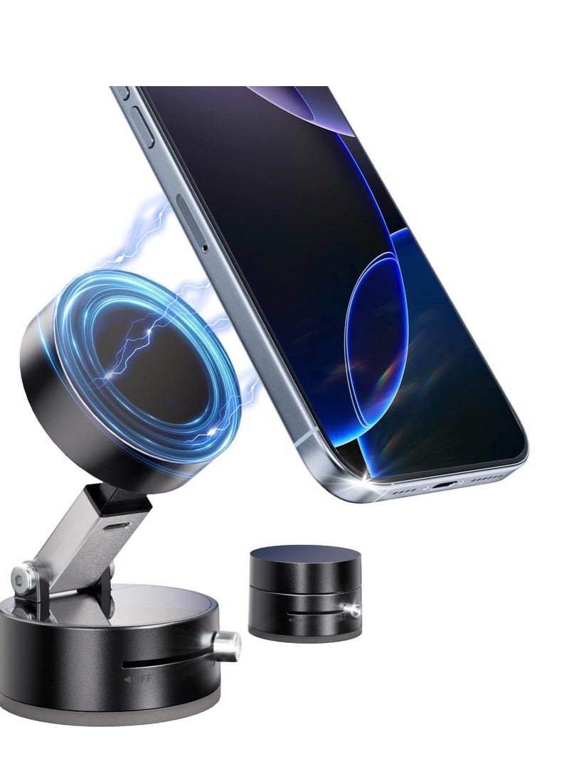 Concretization Foldable Magnetic Vacuum Phone Holder, 360 Suction Car Mount, Double-Sided Swivel Stand for Car, Mirror, Gym, Kitchen, Hands-Free Portable Phone Holder - Image 1