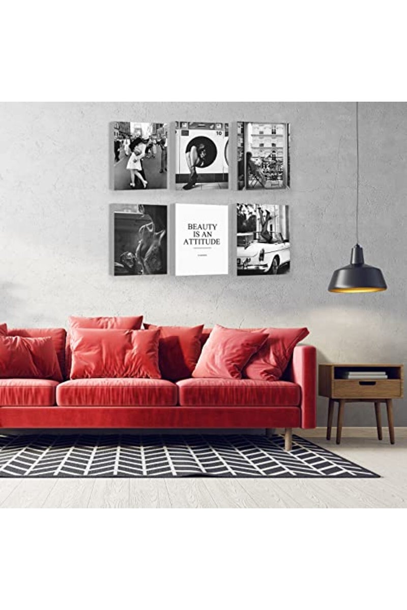 HoozGee Black and White Posters with WOODEN FRAME INSIDE Vintage Fashion Wall Decor Retro Wall Art Prints Pictures Set for Living Room Bedroom Decor (Square Girl Art, 8"x10" FRAME) - Image 2