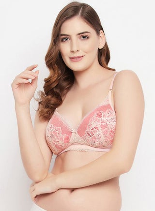 Padded Non-Wired Full Cup Lace Insert Bra by Styli