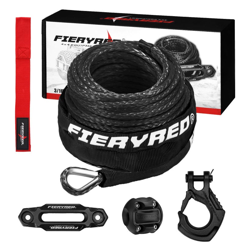 FIERYRED 316inch 50FT 8500LBS Synthetic Winch Rope Cable Kit with Forged Hook Rubber Stopper and FairleadWinch Line Replacement for 20003500LBS Winch ATV UTV Offroad