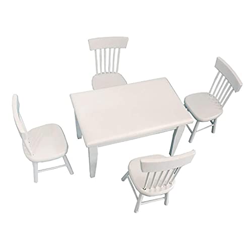 SXFSE Dollhouse Decoration Accessories 112 Dollhouse Miniature Furniture Wooden White Dining Table Chair Model Set - Image 5