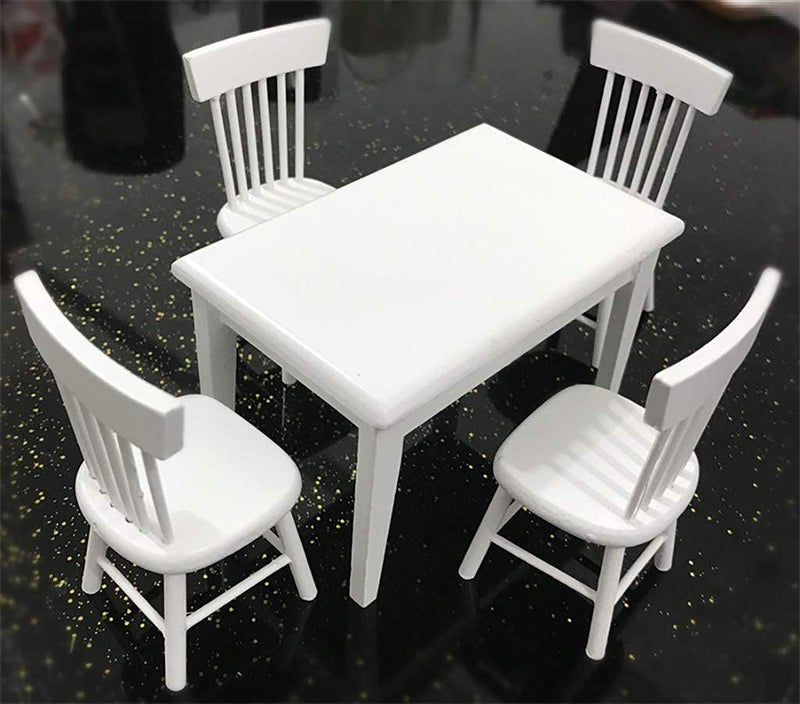 SXFSE Dollhouse Decoration Accessories 112 Dollhouse Miniature Furniture Wooden White Dining Table Chair Model Set - Image 3