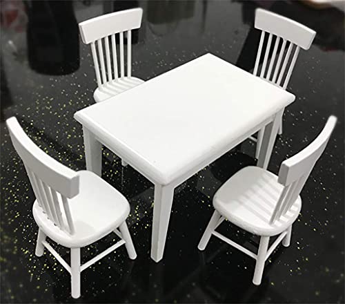 SXFSE Dollhouse Decoration Accessories 112 Dollhouse Miniature Furniture Wooden White Dining Table Chair Model Set - Image 1