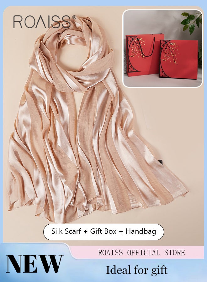 roaiss Silk Scarf Gift Box Versatile Ladies Fashion Shawl High-Quality Fabric Soft and Comfortable Long Design Multifunctional Women Shawl for Everyday Use - Image 1