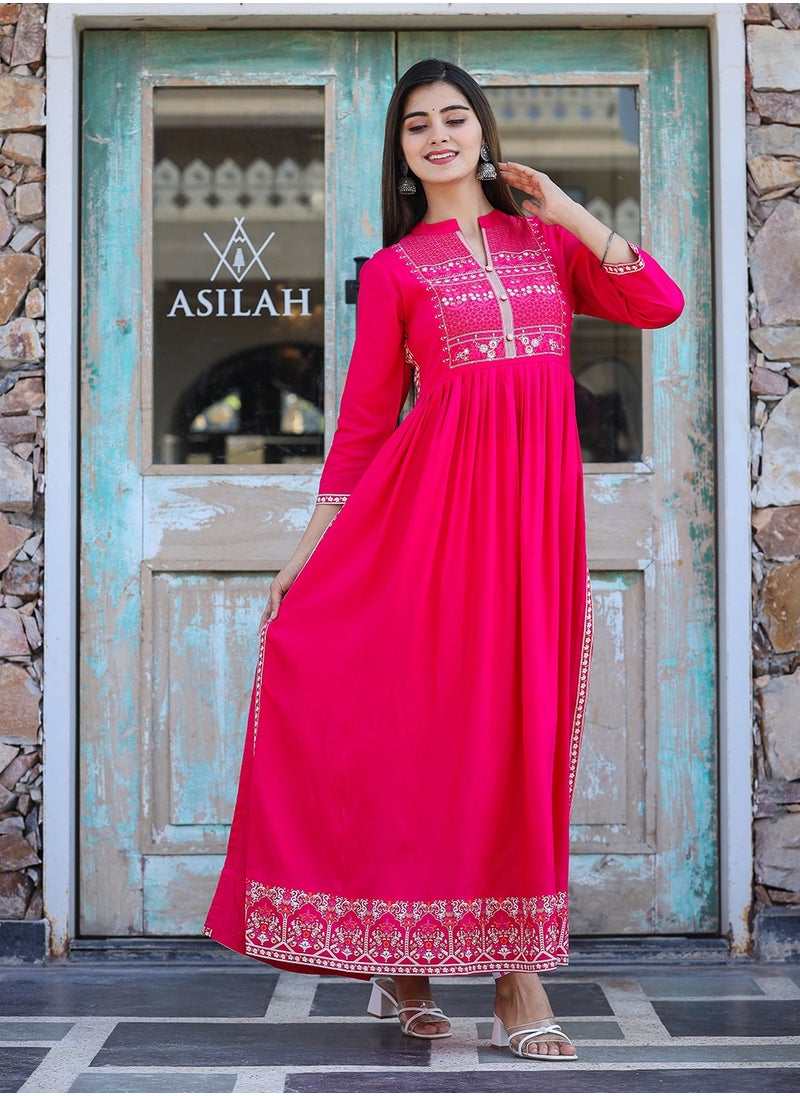 Women's Pink Printed Maxi Dress- Ethnic Wear, Long Flared Dress - pzsku/Z9E461DB0F30DA638E0F1Z/45/1741003559/b80ea83a-6f43-4bbd-9359-18a778400f23