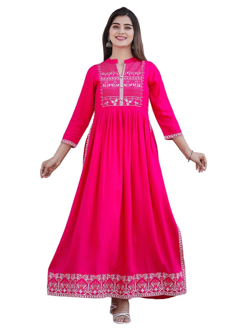 Women's Pink Printed Maxi Dress- Ethnic Wear, Long Flared Dress - pzsku/Z9E461DB0F30DA638E0F1Z/45/1741242266/a0d288df-8408-4c17-82e1-788651a86455