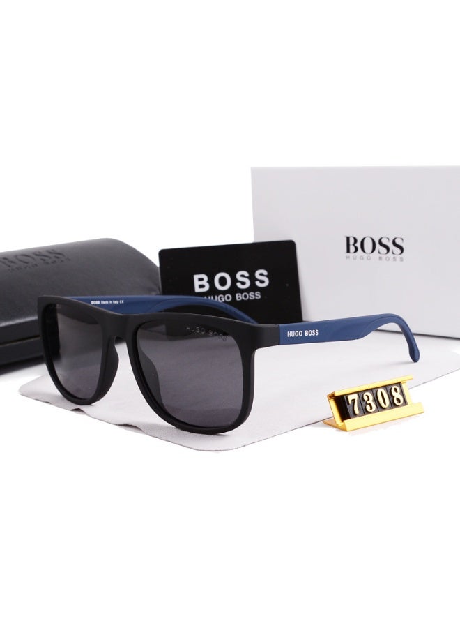 BOSS نظارات شمسية من هوجو بوس باللونين الأسود والأزرق مع علامة تجارية وإكسسوارات