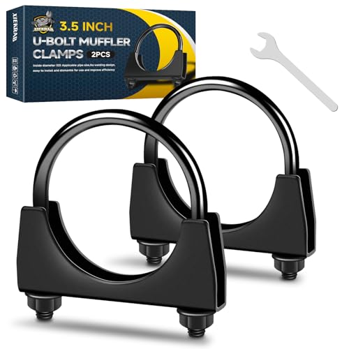XIEKRAB 2Pcs Heavy-Duty 3.5-Inch Exhaust Clamps—Rust-Proof Black Finish, Saddle-Style U-Bolt Clamps for Secure Pipe Connections - Image 1
