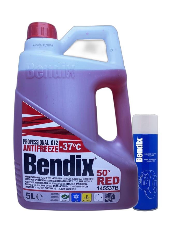 Bendix Anti-Freeze -37   coolant 5 Liter - Red Liquid Coolant  50% Concentrate G12 & Bendix - Brake Pads & Pads Cleaner - Turkey - 500MLBundle - Image 1