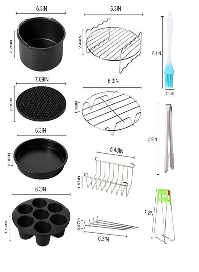 JACKGOLD Air Fryer Accessories Set Fit for Gowise Gourmia Cozyna Ninja,Fit All 2.3qt-3.2qt Air Fryer,Kits with Skewers Silicone Mat,Pizza Pan,Cake Barrel,Non-Stick,Dishwasher Safe,Universal,6 Inch 10pcs,Black - Image 3