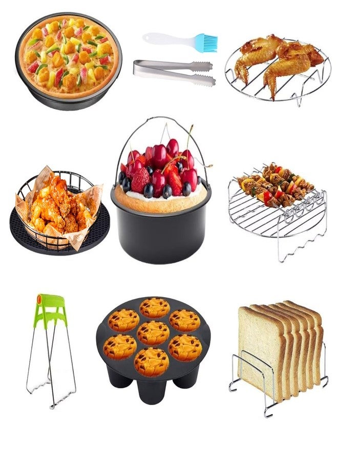 JACKGOLD Air Fryer Accessories Set Fit for Gowise Gourmia Cozyna Ninja,Fit All 2.3qt-3.2qt Air Fryer,Kits with Skewers Silicone Mat,Pizza Pan,Cake Barrel,Non-Stick,Dishwasher Safe,Universal,6 Inch 10pcs,Black - Image 1