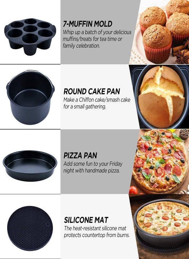 JACKGOLD Air Fryer Accessories Set Fit for Gowise Gourmia Cozyna Ninja,Fit All 2.3qt-3.2qt Air Fryer,Kits with Skewers Silicone Mat,Pizza Pan,Cake Barrel,Non-Stick,Dishwasher Safe,Universal,6 Inch 10pcs,Black - Image 4