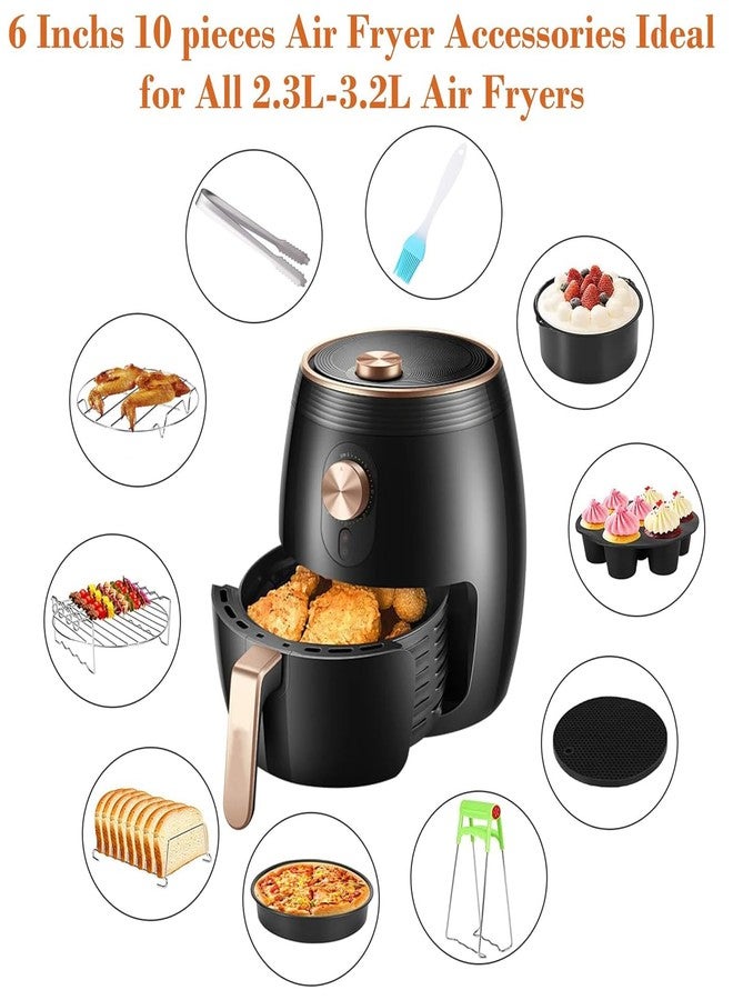 JACKGOLD Air Fryer Accessories Set Fit for Gowise Gourmia Cozyna Ninja,Fit All 2.3qt-3.2qt Air Fryer,Kits with Skewers Silicone Mat,Pizza Pan,Cake Barrel,Non-Stick,Dishwasher Safe,Universal,6 Inch 10pcs,Black - Image 2