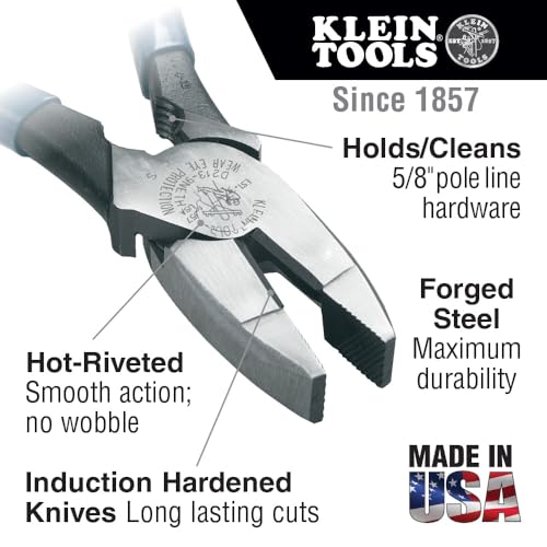Klein Tools HD213-9NETH Lineman's Pliers, Made in USA, Oversized Heavy Duty, High Leverage Side Cutting Pliers, 9-Inch - Image 2