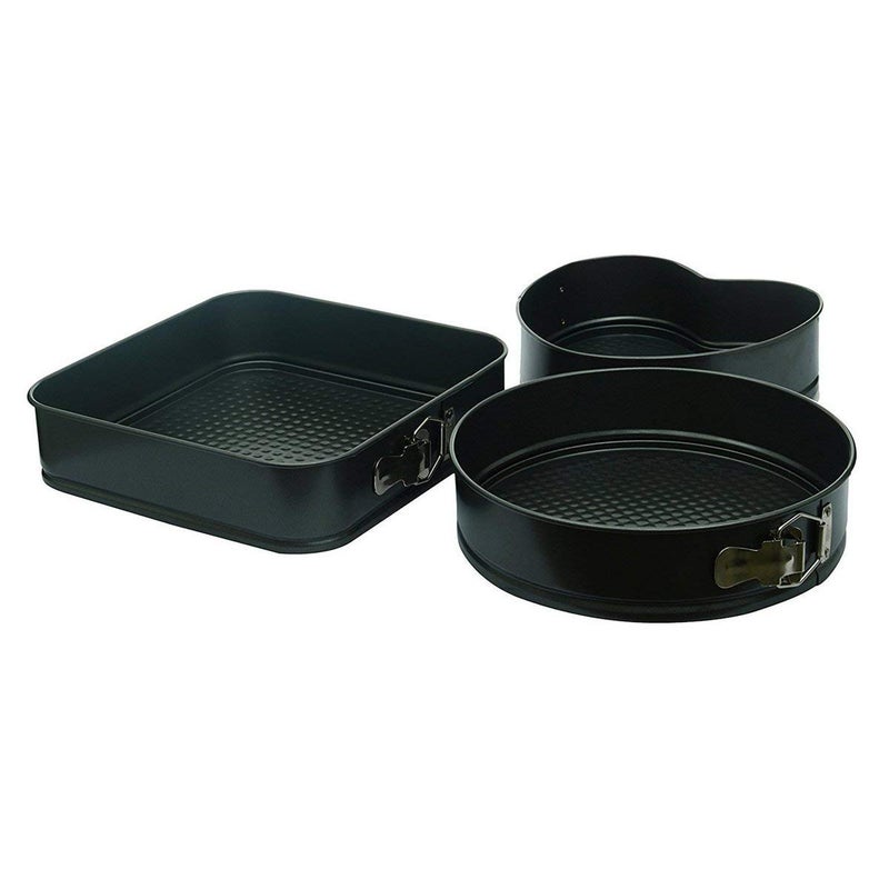 Okayji Bakeware Springform Cake Mould Tin Set of 3Pieces Mold Heart Round Square Shape Works in Microwave in Conversation Mode Only - Image 5
