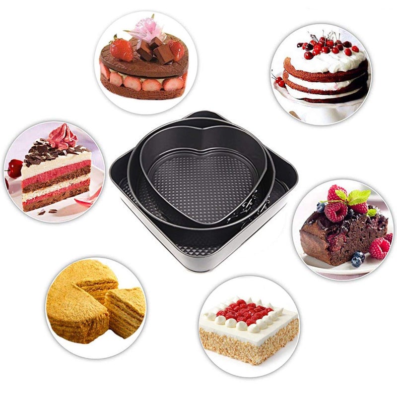 Okayji Bakeware Springform Cake Mould Tin Set of 3Pieces Mold Heart Round Square Shape Works in Microwave in Conversation Mode Only - Image 3
