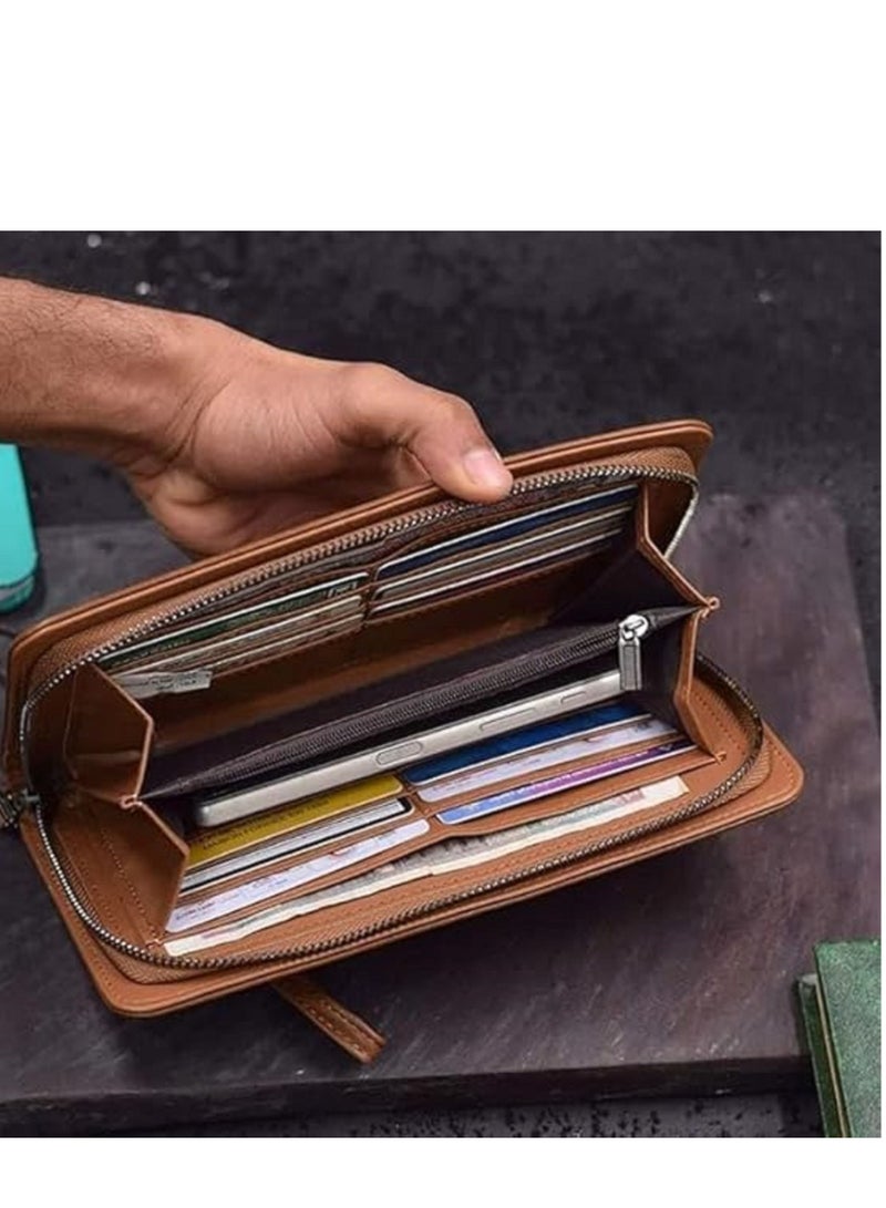 Men's long leather wallet for carrying items, money and mobile phone - Havana - Image 3
