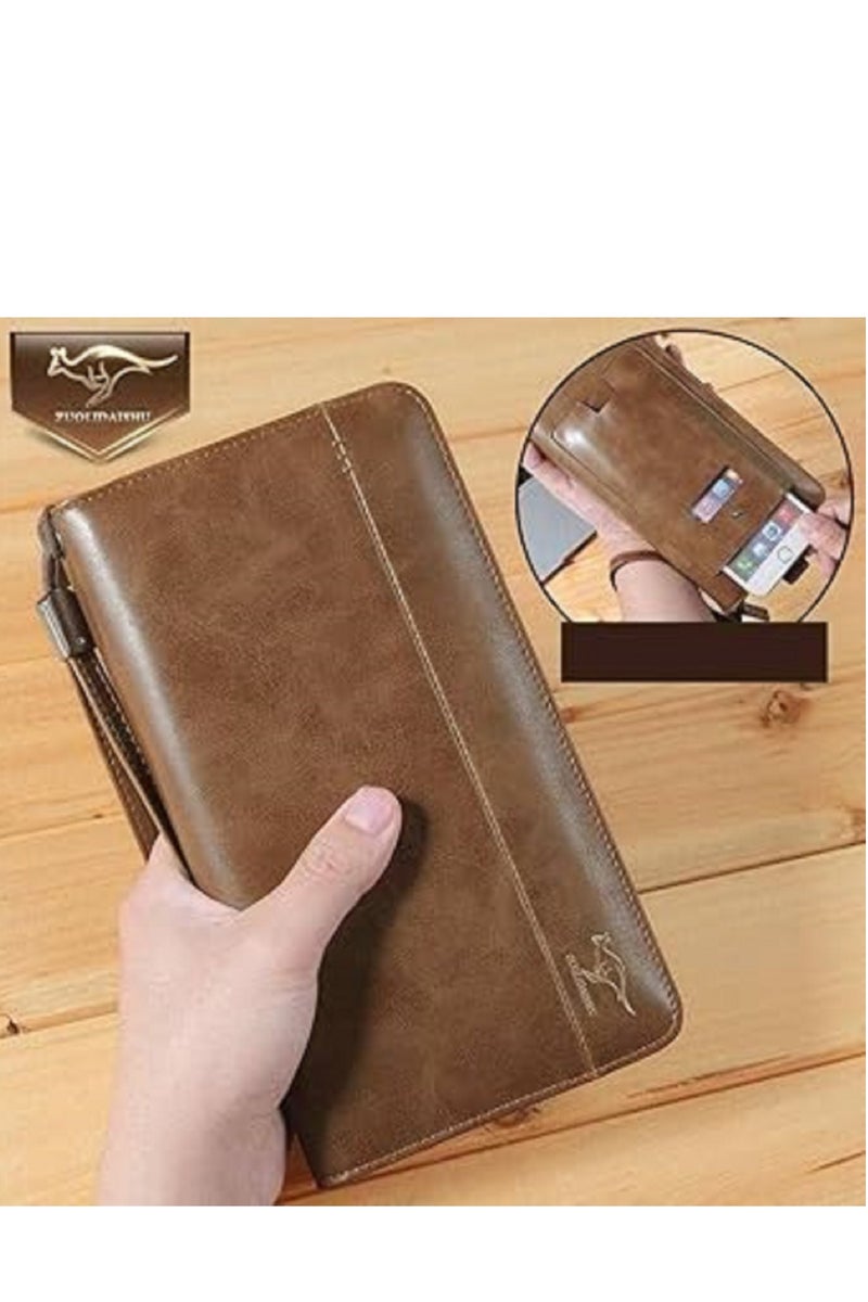 Men's long leather wallet for carrying items, money and mobile phone - Havana - Image 1