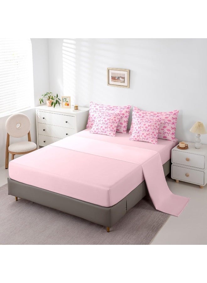 Generic Manfei Cute Bowknot 7 Pieces Bedding Set Twin, Cartoon Princess Style Crown Bow-tie Dreamy Pink Bed in a Bag for Kids, Sweet Strawberry Tropical Fruits Comforter Set with Sheets, Pillow Covers  - Image 4