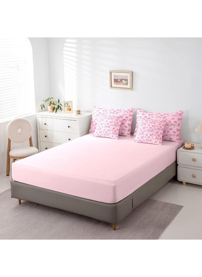 Generic Manfei Cute Bowknot 7 Pieces Bedding Set Twin, Cartoon Princess Style Crown Bow-tie Dreamy Pink Bed in a Bag for Kids, Sweet Strawberry Tropical Fruits Comforter Set with Sheets, Pillow Covers  - Image 5