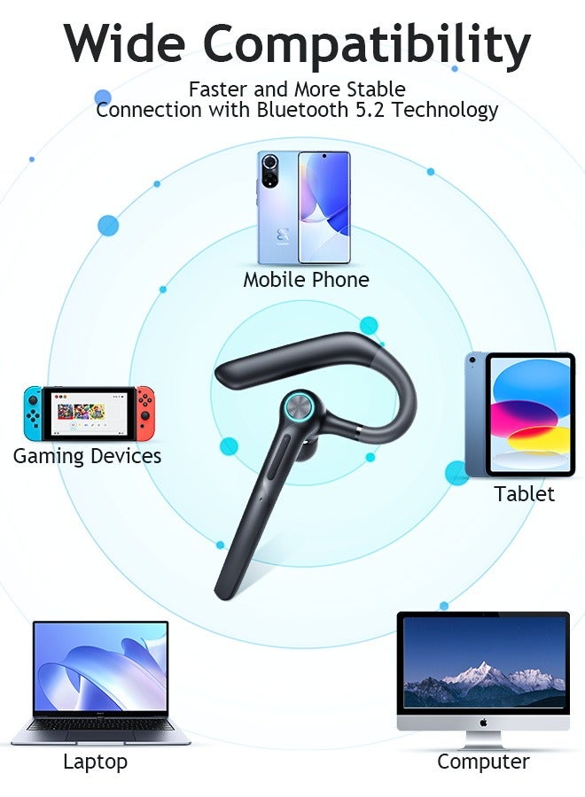 Litus Bluetooth Headset Wireless, Wireless Headset With Microphone, 15-Hours Talk Time Earbuds, Single Ear Bluetooth 5.2 Headset With Noise Cancelling For iPhone/Android, Bluetooth Headphones Perfect For Business, Office, Running, And Driving - Image 5