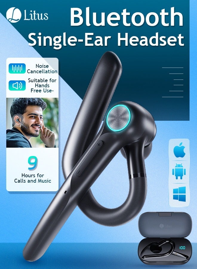 Litus Bluetooth Headset Wireless, Wireless Headset With Microphone, 15-Hours Talk Time Earbuds, Single Ear Bluetooth 5.2 Headset With Noise Cancelling For iPhone/Android, Bluetooth Headphones Perfect For Business, Office, Running, And Driving - Image 1